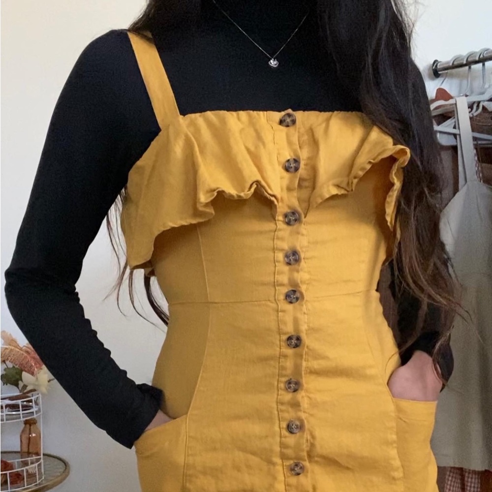 F21 Linen Yellow Mini Dress